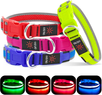 Light up Dog Collar, Rechargeable LED Dog Collar, Flashing Dog Collar, Adjustable Reflective Dog Collar Safety Glowing at Night (Green, Small)