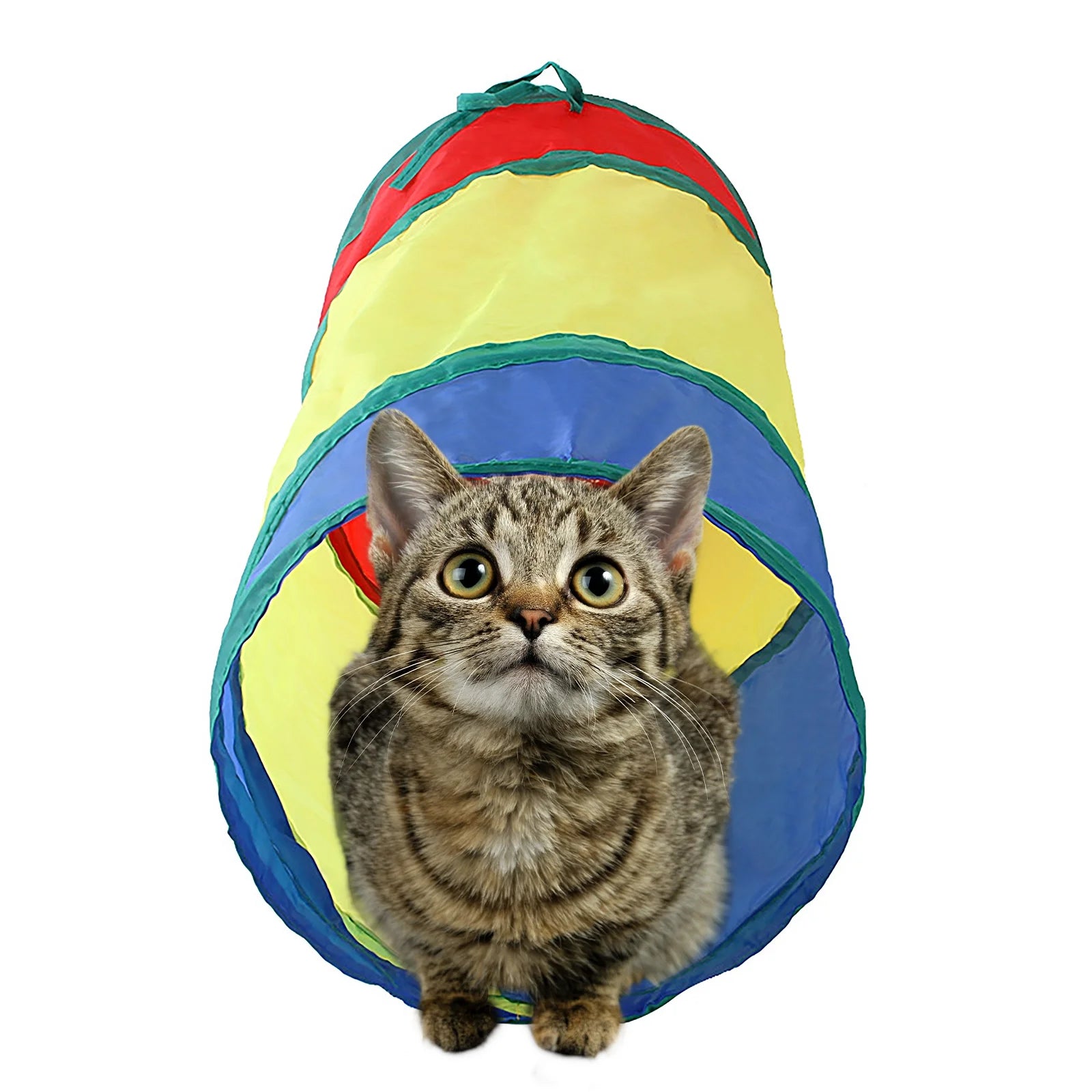 Interactive Rainbow Cat Toys,Collapsible Cat Tunnels with 2 Balls for Indoor Cats