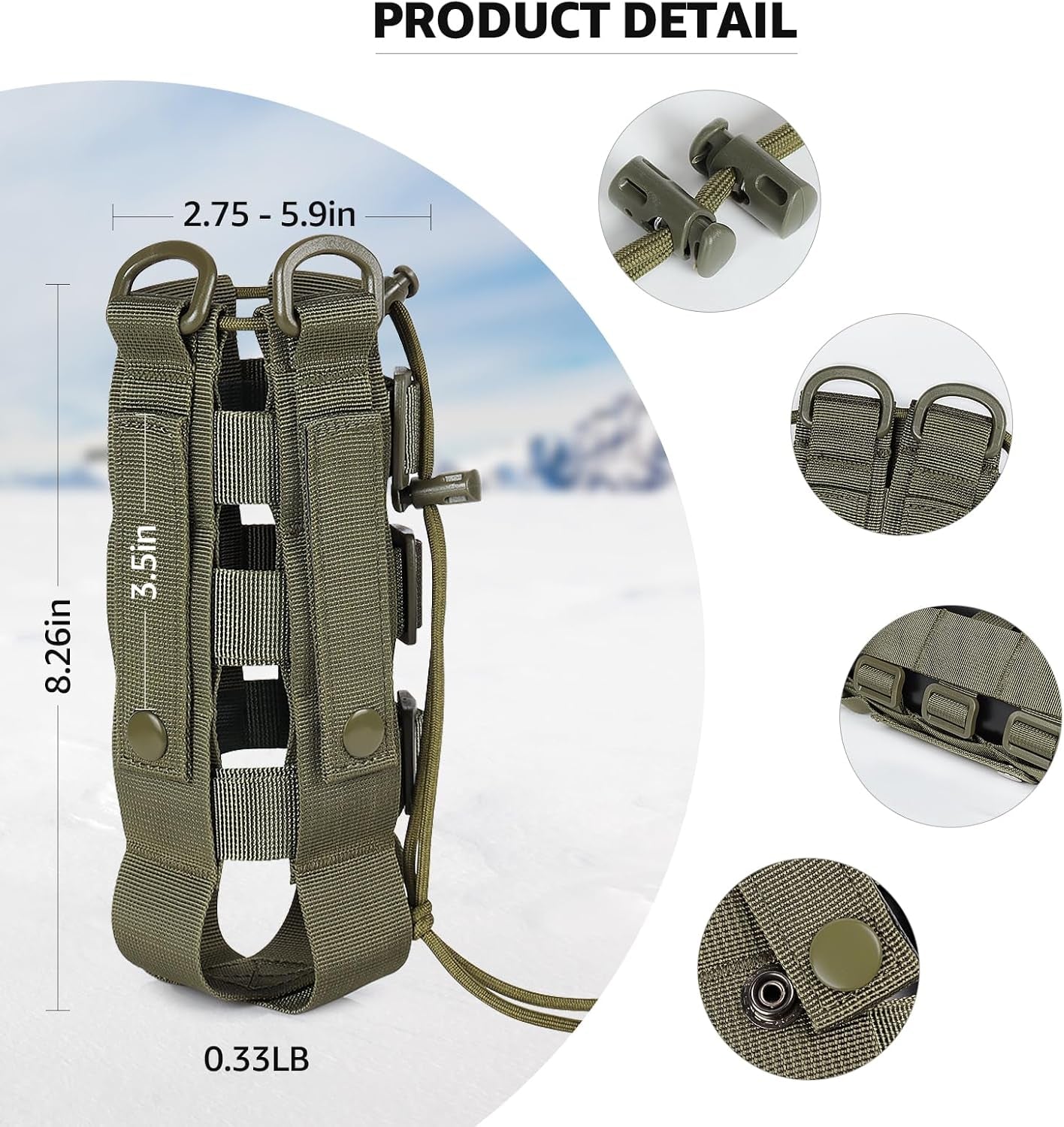 Molle Water Bottle Holder Tactical Water Bottle Pouch Holder Use with Strap Adjustable Molle Pouch Water Bottle Carrier Bag for 20 Oz to 53 Oz Water Bottle