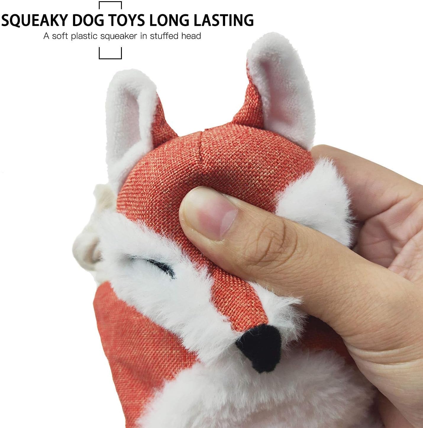 Fox Dog Toy with Squeaker, Stuffless Dog Toy Crinkle Hunting Dog Toy Plush Durable Dog Squeaky Toys Cotton Rope Dog Toy Throughout the Body Cute Dog Chew Toys for Puppies with Eyes Embroidery Design