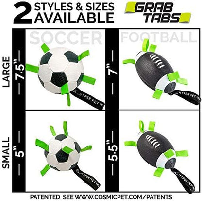 Grab Tabs Dog Soccer Ball with Straps (7.5") Indoor or Outdoor, Interactive Durable Fetch Dog Ball with Tug Toy for All Dog Breeds