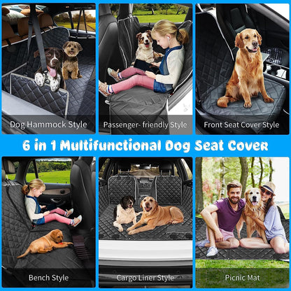 6-In-1 Dog Car Seat Cover for Back Seat, Waterproof Dog Car Hammock 40/60 Split Dog Seat Cover with Mesh Window and Side Flap Pets Car Seat Protector Dog Backseat Cover for Cars, SUV, Truck