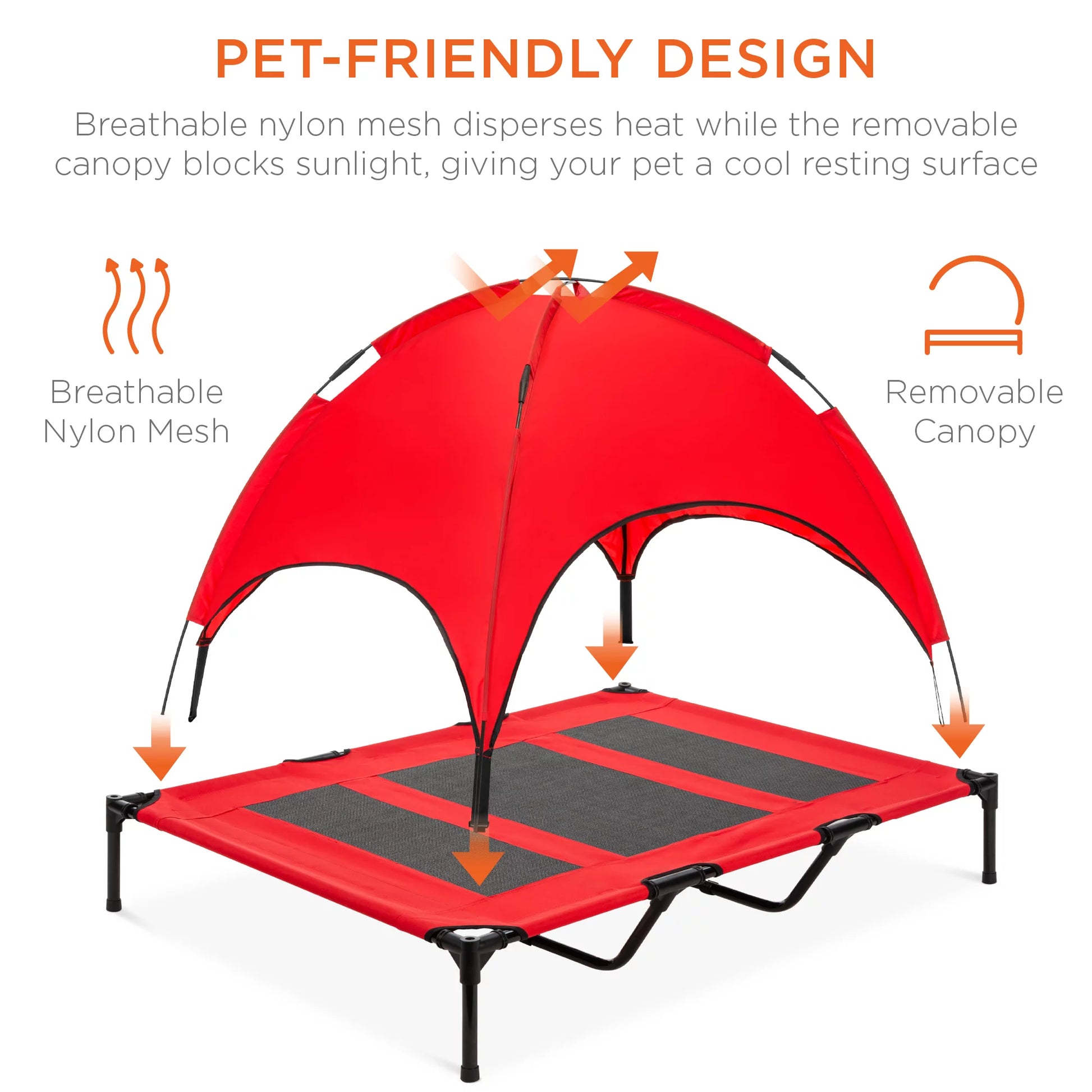 48In Elevated Cooling Dog Bed, Outdoor Raised Mesh Pet Cot W/ Removable Canopy, Carrying Bag - Red