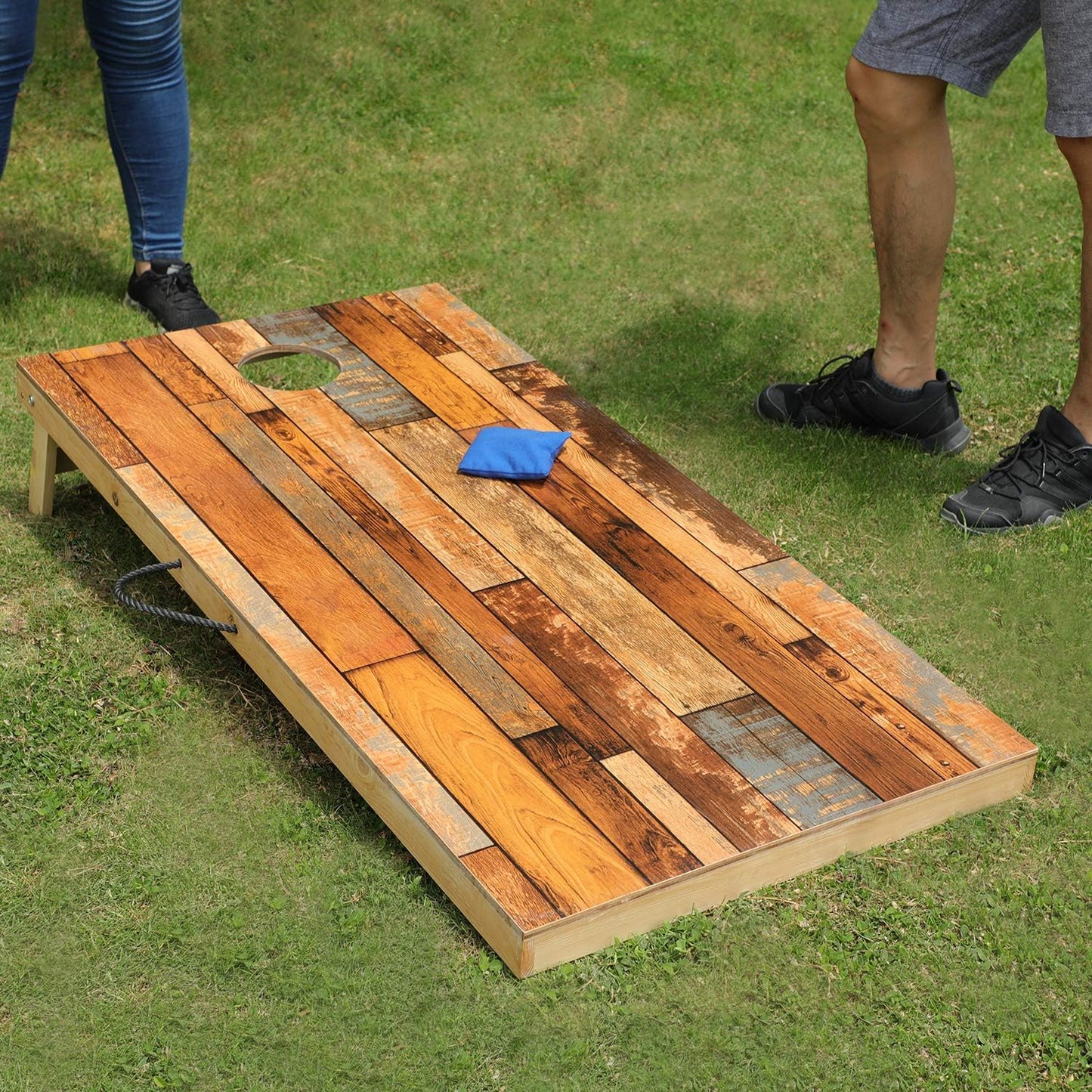 Solid Wood Cornhole Game Set with Weatherproof Coating, Portable Cornhole Boards Includes Set of 8 Corn Hole Toss Bags