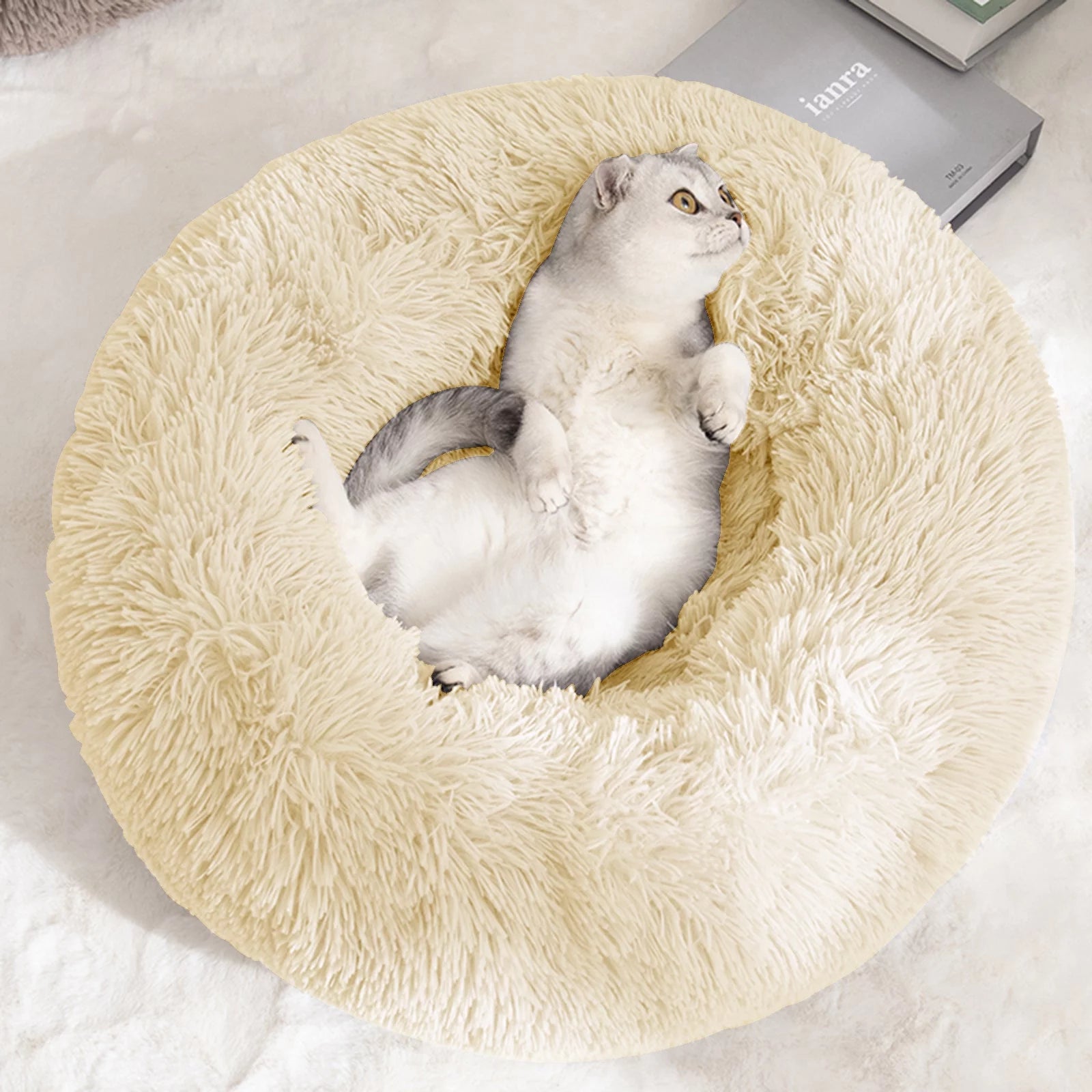 Calming Donut Dog Bed Anti-Anxiety, Self Warming, Cozy Soft Plush round Pet Bed, Ideal for Both Home & Travel, 20"L X 20"W X 8"H