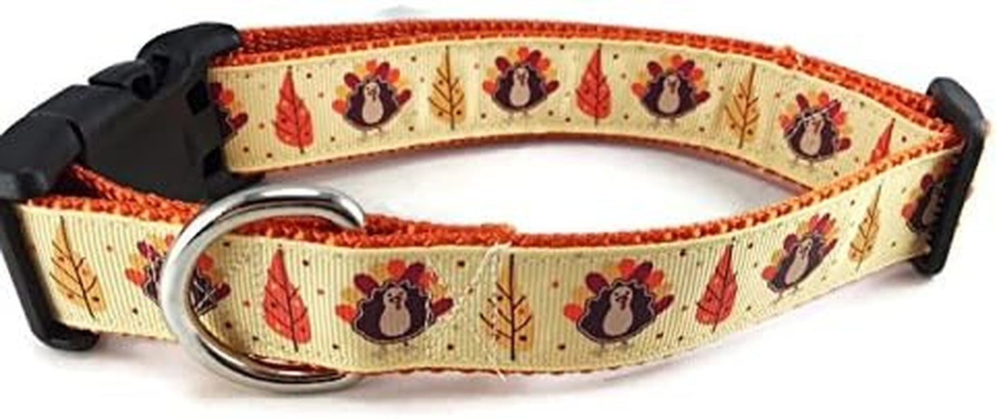 Thanksgiving Dog Collar, , Autumn, Fall, Turkey, 1 Inch Wide, Adjustable, Nylon, Medium and Large (Thanksgiving, Medium 13-19")