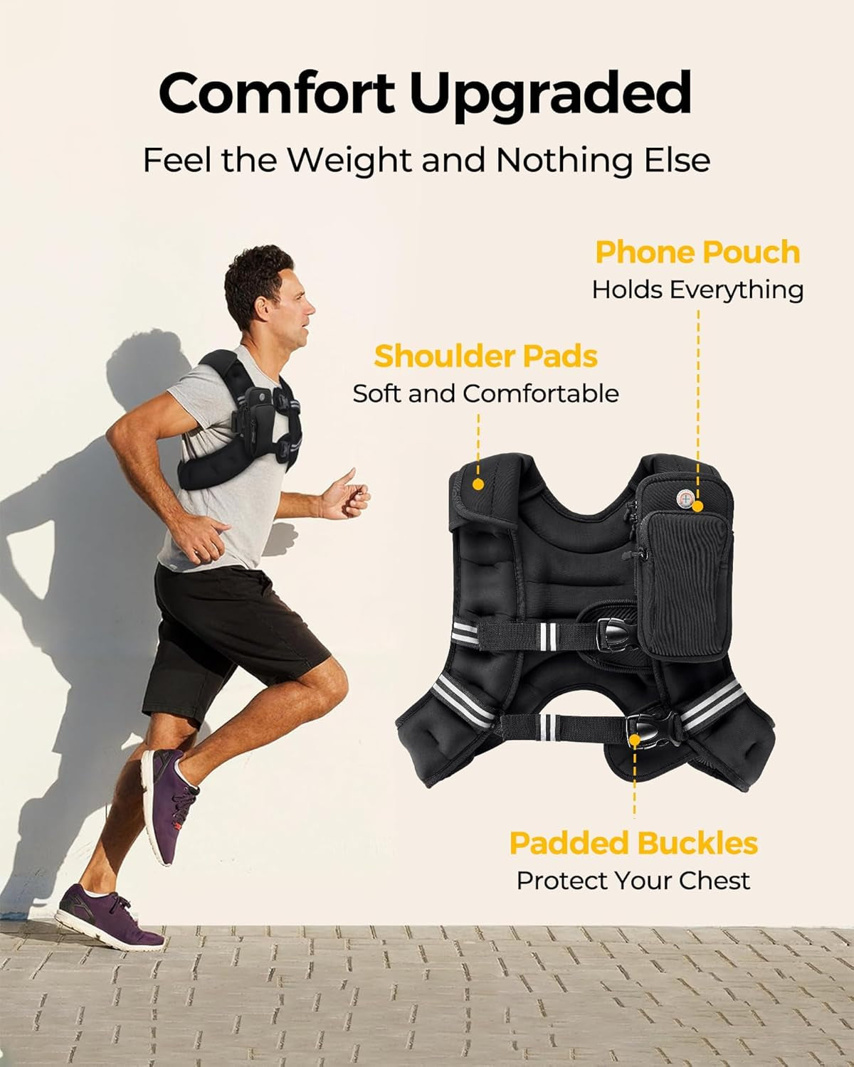 Weighted Vest, 6Lb/12Lb/16Lb/20Lb/25Lb/30Lb Weight Vest with Reflective Stripe, Body Weight Vests Adjustable for Men, Women Workout, Strength Training, Running, Walking, Jogging