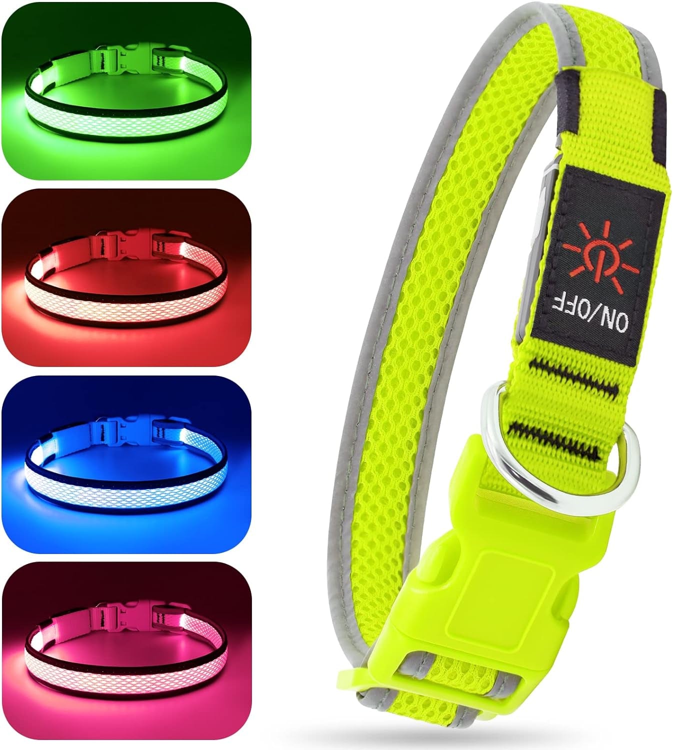 Light up Dog Collars - Rechargeable LED Dog Collar, Reflective Dog Collar for Medium Dogs, Adjustable Lighted Pet Collar, Glowing Dog Lights for Night Walking (Green, Medium)