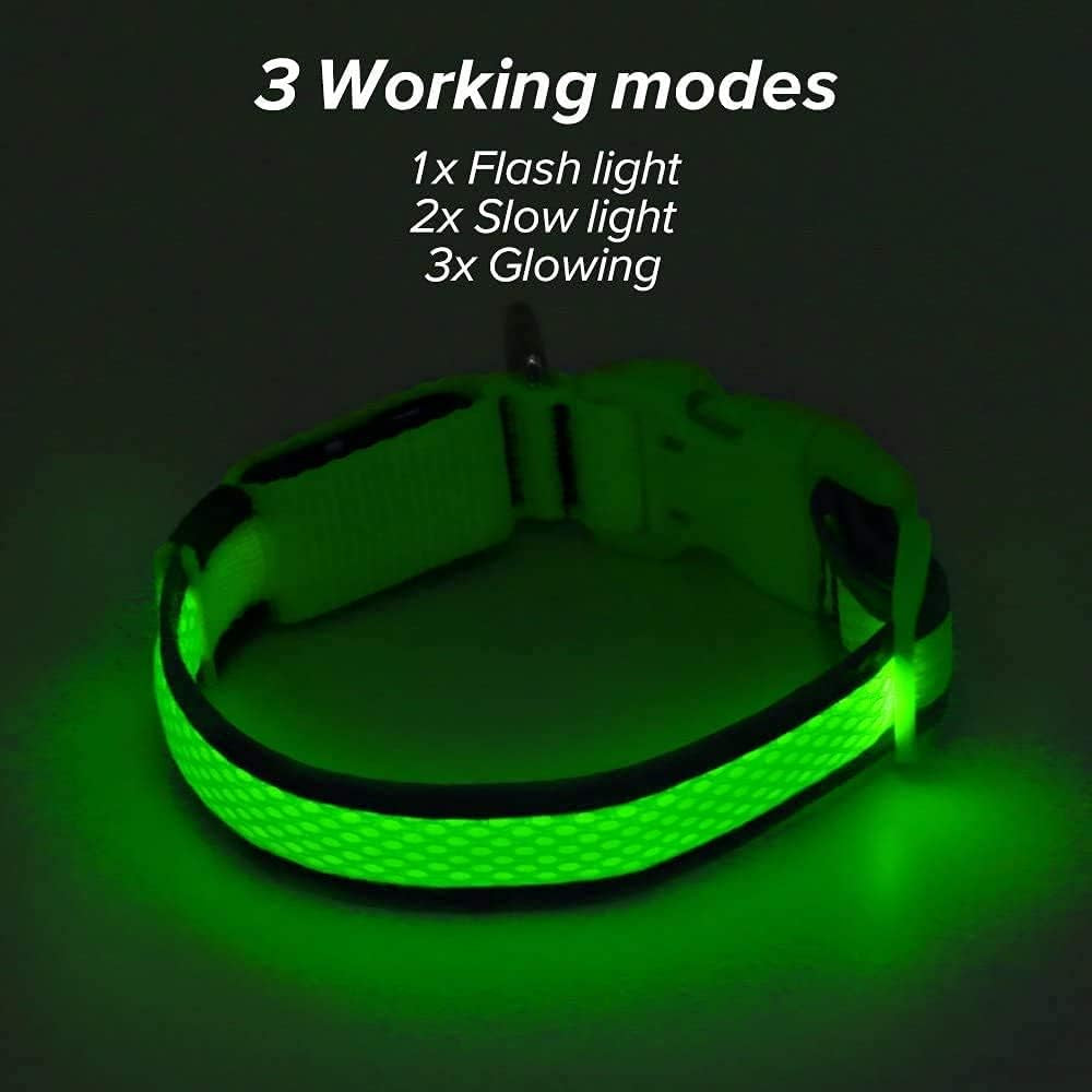 Light up Dog Collars - Rechargeable LED Dog Collar, Reflective Dog Collar for Medium Dogs, Adjustable Lighted Pet Collar, Glowing Dog Lights for Night Walking (Green, Medium)