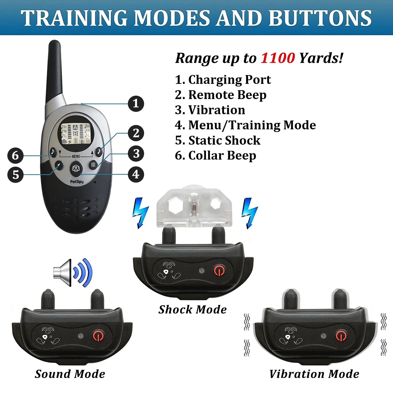 1100 Yards Remote Dog Training Shock Collar for Dogs with Beep, Vibration and Electric Shock, Rechargeable and Waterproof E-Collar Trainer