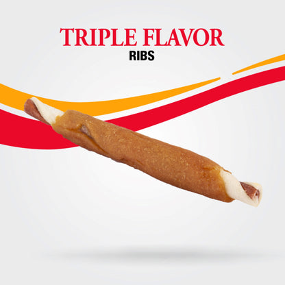 Good ’N’ Fun Triple Flavor Ribs, Rawhide Chew for All Dogs, 12 Oz