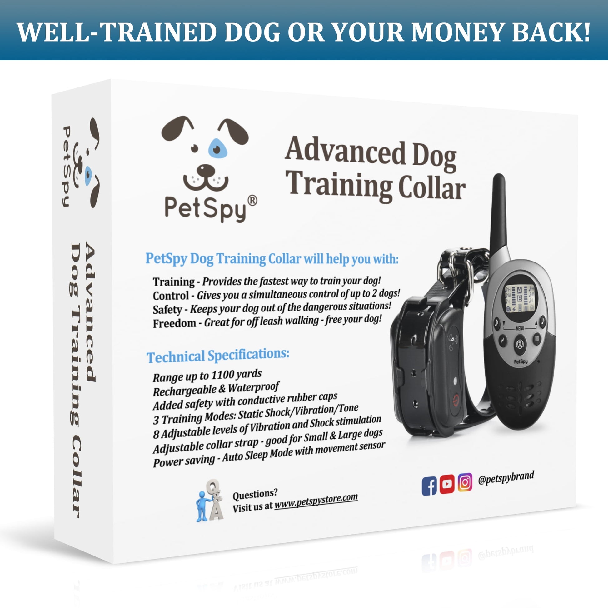 1100 Yards Remote Dog Training Shock Collar for Dogs with Beep, Vibration and Electric Shock, Rechargeable and Waterproof E-Collar Trainer