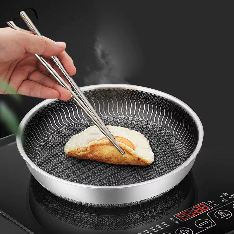 Whole Body Tri-Ply Stainless Steel Frying Pan 316 Stainless Steel Wok Pan Double-Sided Honeycomb Skillet Suitable for All Stove