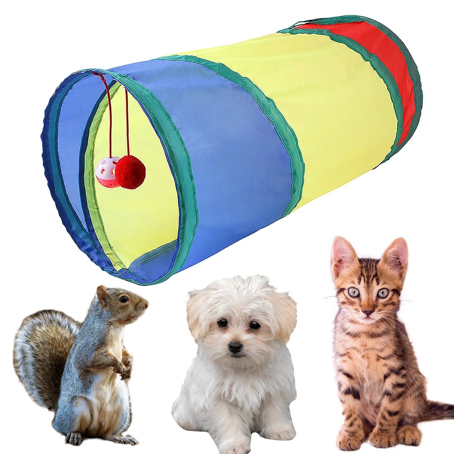 Interactive Rainbow Cat Toys,Collapsible Cat Tunnels with 2 Balls for Indoor Cats