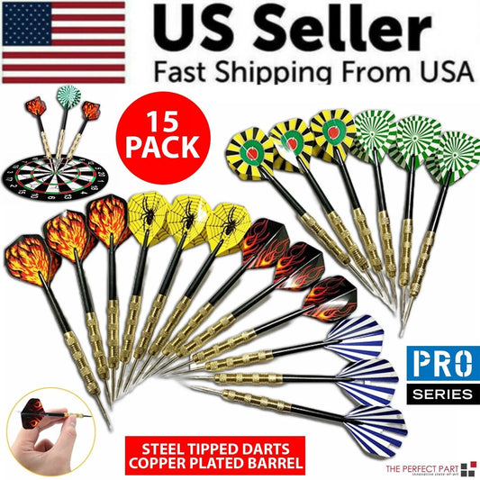 5 Sets (15Pcs) Steel Tip Professional Darts Set Darts Slim Barrel Dart Flights