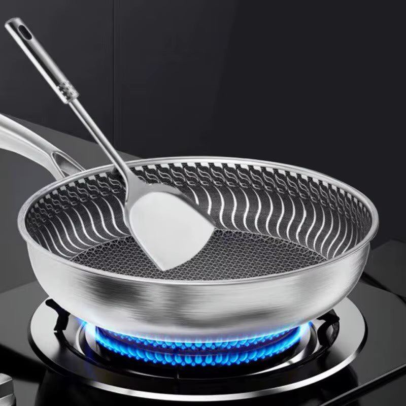 Whole Body Tri-Ply Stainless Steel Frying Pan 316 Stainless Steel Wok Pan Double-Sided Honeycomb Skillet Suitable for All Stove