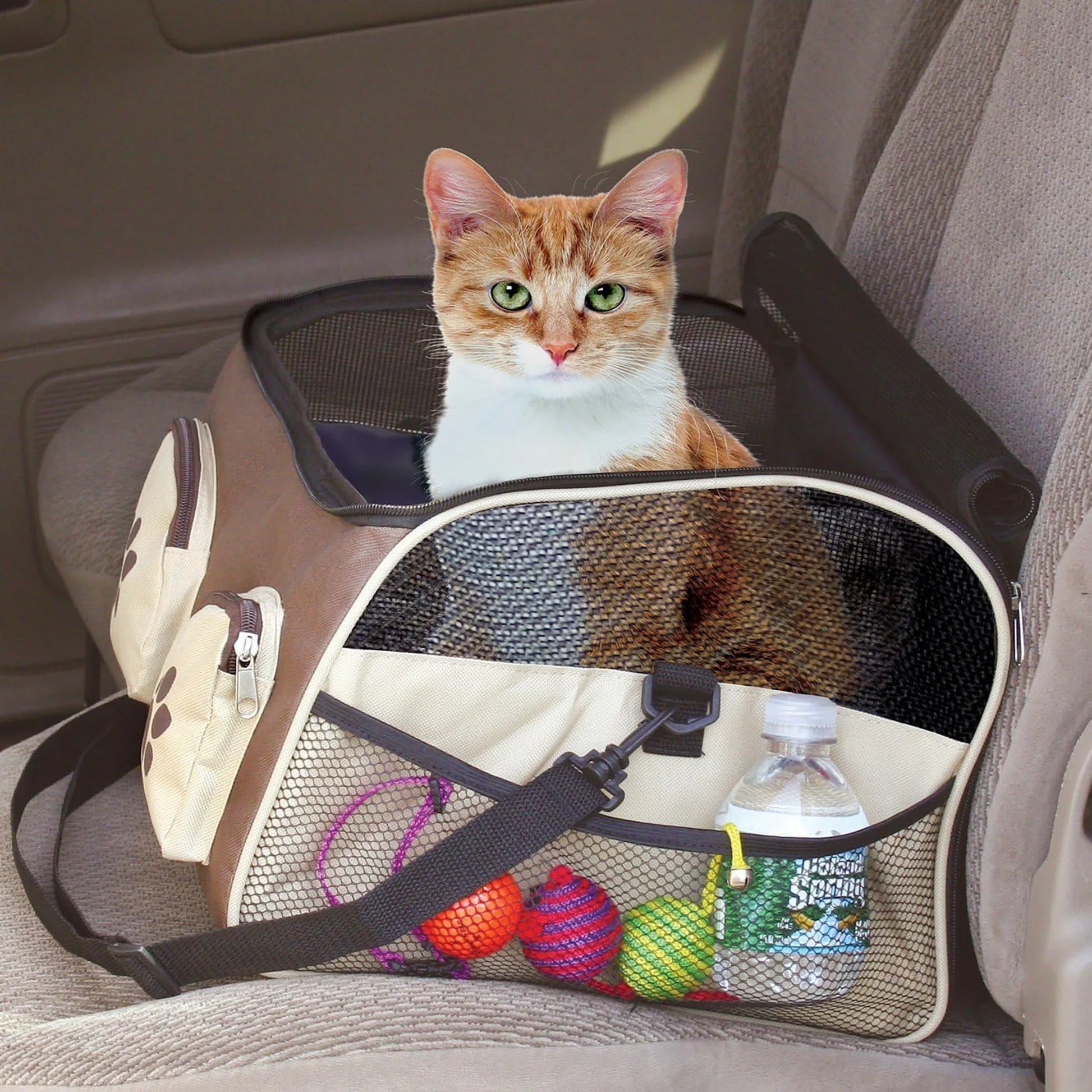 Dog Booster Car Seat and Carrier with Strap 18"L X 15.25"W X 13.25"H. Conveniently Portable and Secure for Pets up to 18Lbs. the Best Travel Essential for a Dog or Cat.