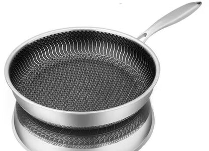 Whole Body Tri-Ply Stainless Steel Frying Pan 316 Stainless Steel Wok Pan Double-Sided Honeycomb Skillet Suitable for All Stove