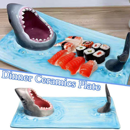 Japanese Internet Celebrity Seaside Shark Ceramic Plate Dumpling Plate Meal Kitchen Decoration Sushi Plate Beautiful Tableware