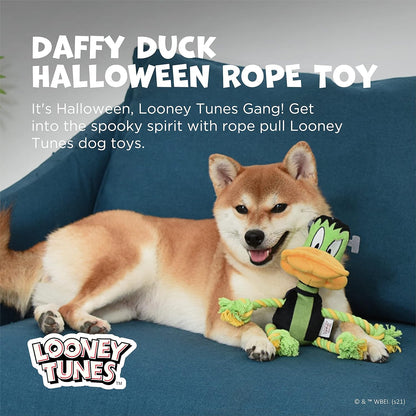 for Pets Daffy Duck Plush Frankenstein Halloween Rope Pull Dog Toy | Daffy Duck Squeaky Dog Toy | Plush Fabric Dog Chew Toy Rope Toy for Dogs, 9 Inch, (FF16975)