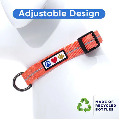 Recycled Dog Collar with Reflective Puppy Collar Small Coral