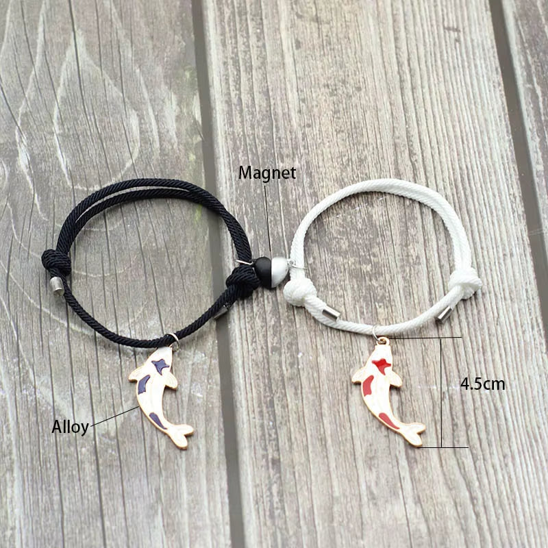 Adjustable Heart Magnet Couple Bracelet 2Pcs Braid Rope Animal Key Lock Braclet Distance Attract Braslet Gift for Girlfriend