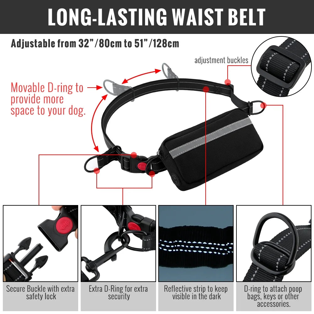 Hands Free Dog Leash, Soft Padded Dual Handle and Reflective