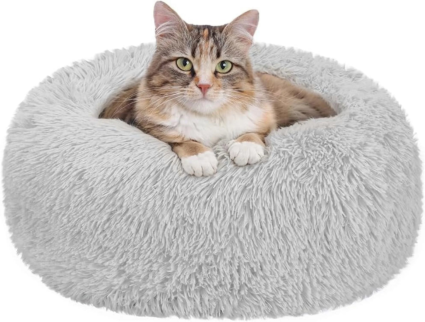 Calming Donut Dog Bed Anti-Anxiety, Self Warming, Cozy Soft Plush round Pet Bed, Ideal for Both Home & Travel, 20"L X 20"W X 8"H