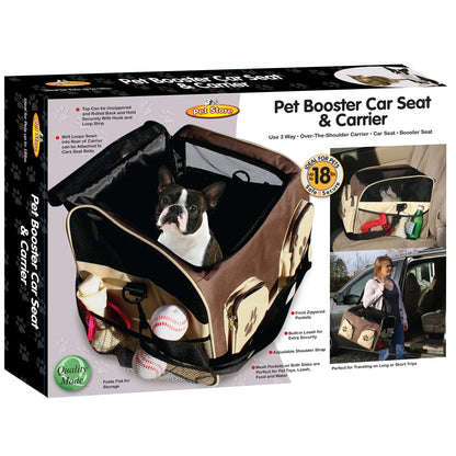 Dog Booster Car Seat and Carrier with Strap 18"L X 15.25"W X 13.25"H. Conveniently Portable and Secure for Pets up to 18Lbs. the Best Travel Essential for a Dog or Cat.