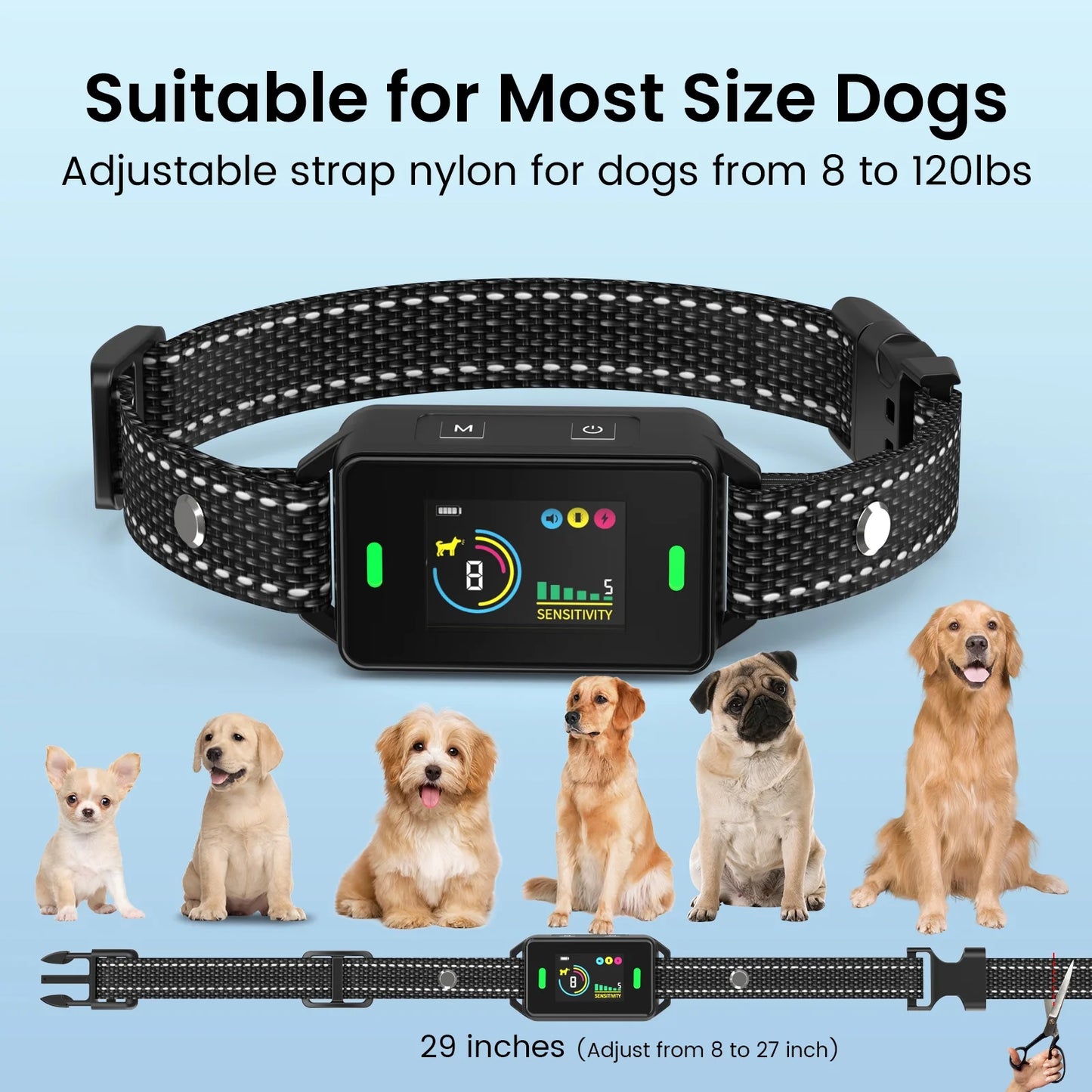 Dog Bark Collar, Bark Collar for Large Medium Small Dogs, Dog Shock Collar with 5 Adjustable Sensitivity Beep Vibration