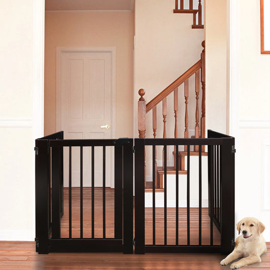 Free Standing Pet Gate with Door-Espresso