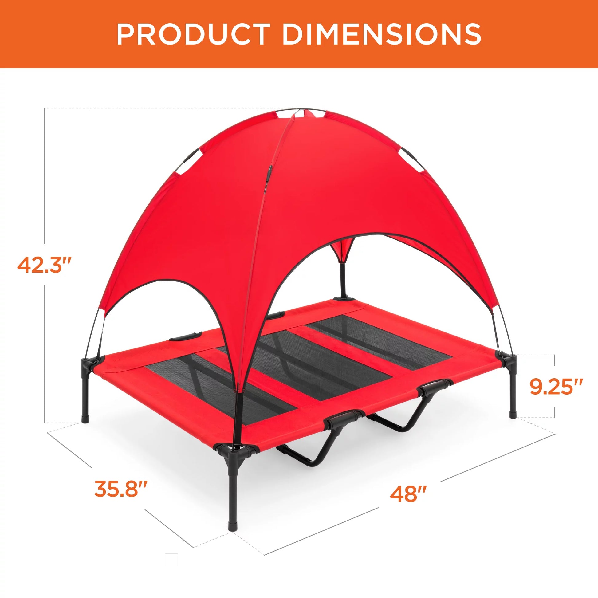 48In Elevated Cooling Dog Bed, Outdoor Raised Mesh Pet Cot W/ Removable Canopy, Carrying Bag - Red