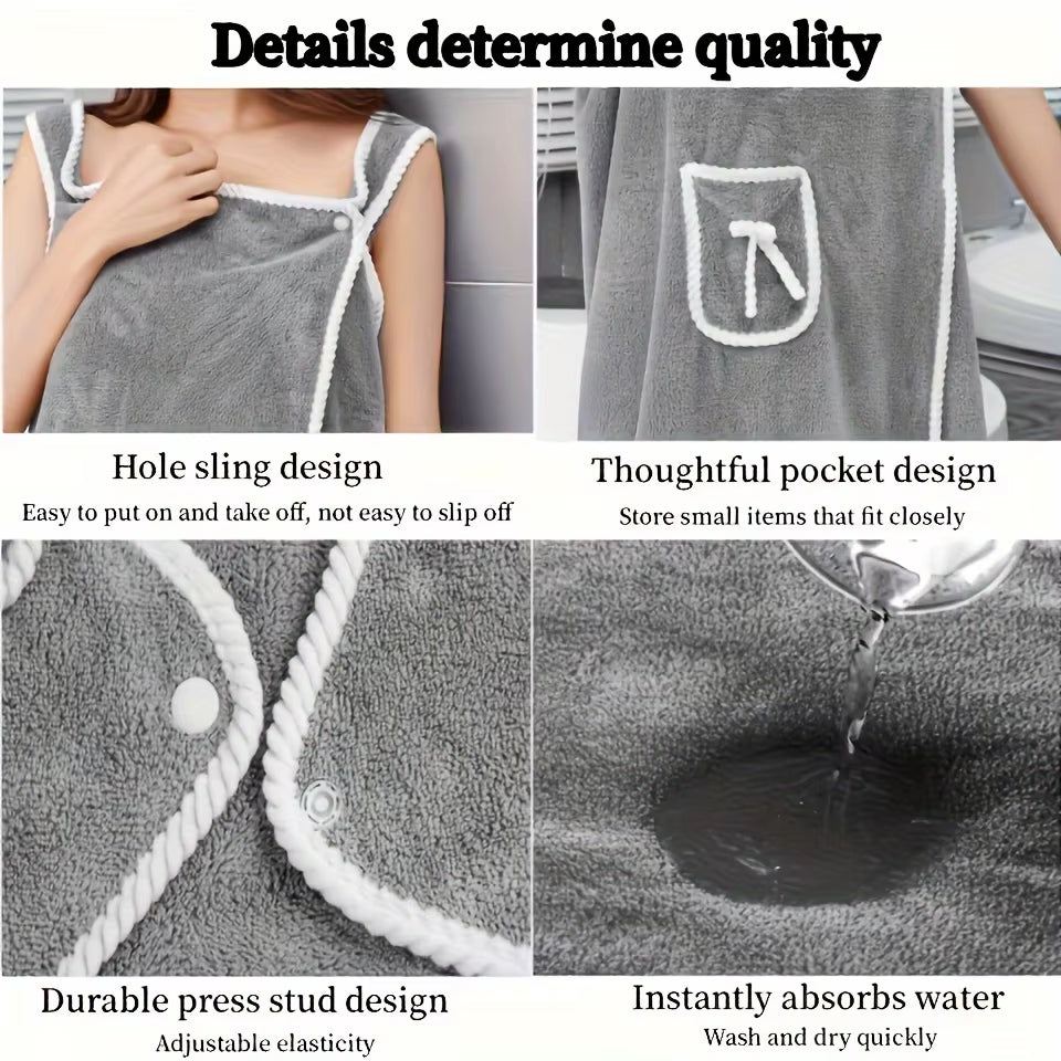 Wearable Bath Towel, Bowknot Coral Velvet Bath Skirt for Adults, Water Absorption, Quick Drying, Bath Towel, No Hair Loss, Bath