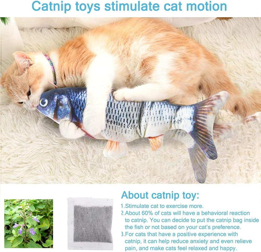 Remote Control Fish Cat Toy - Electric Floppy Fish Dog Toy, 11" Realistic Flopping Fish Kicker Toy, Interactive Cat Toys for Indoor Cats, Automatic Moving Catnip Toys for Kitten