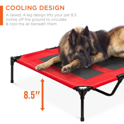 48In Elevated Cooling Dog Bed, Outdoor Raised Mesh Pet Cot W/ Removable Canopy, Carrying Bag - Red