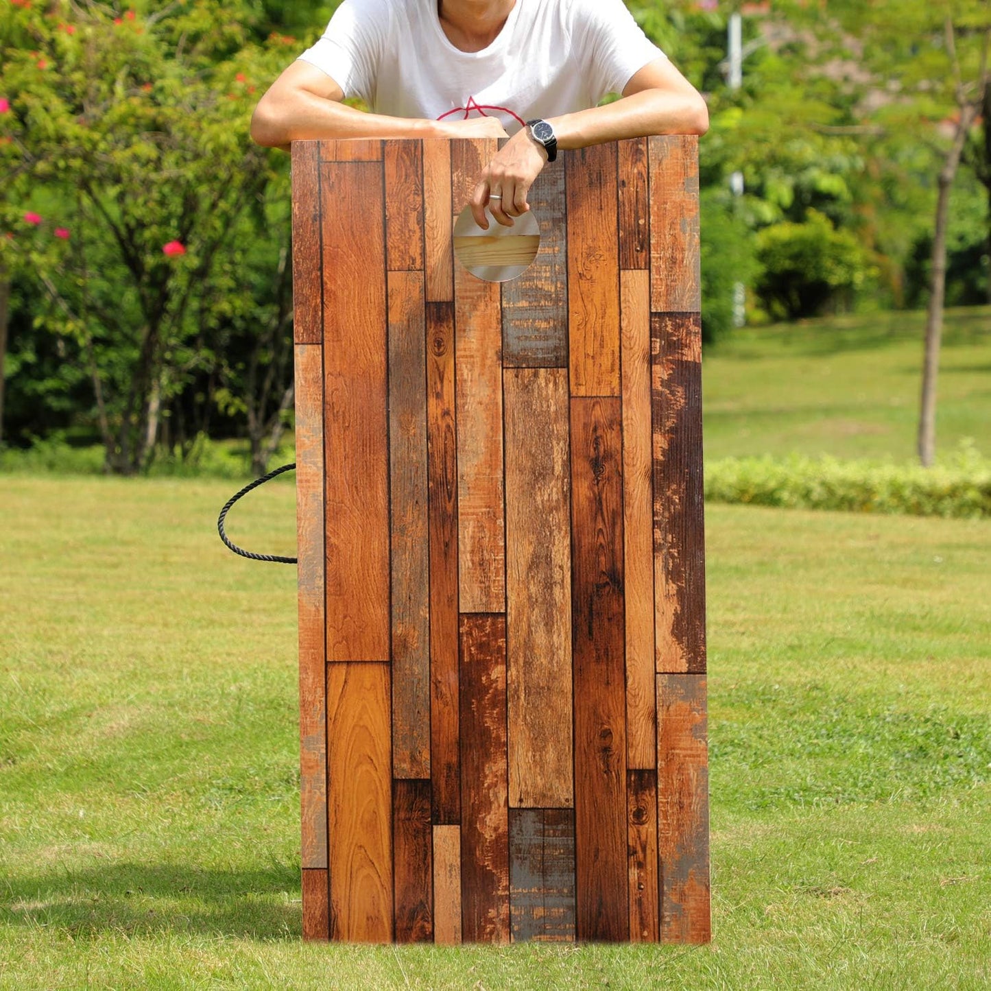 Solid Wood Cornhole Game Set with Weatherproof Coating, Portable Cornhole Boards Includes Set of 8 Corn Hole Toss Bags