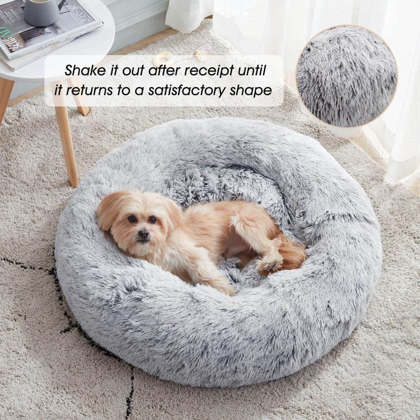 Calming Donut Dog Bed Anti-Anxiety, Self Warming, Cozy Soft Plush round Pet Bed, Ideal for Both Home & Travel, 20"L X 20"W X 8"H