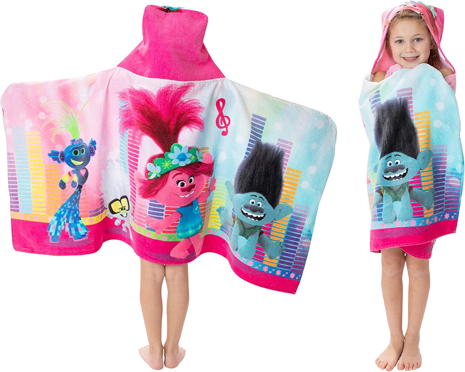 Trolls World Tour Bath/Pool/Beach Soft Cotton Terry Hooded Towel Wrap, 24" X 50", by  Kids