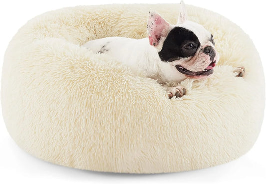 Calming Donut Dog Bed Anti-Anxiety, Self Warming, Cozy Soft Plush round Pet Bed, Ideal for Both Home & Travel, 24"L X 24"W X 8"H