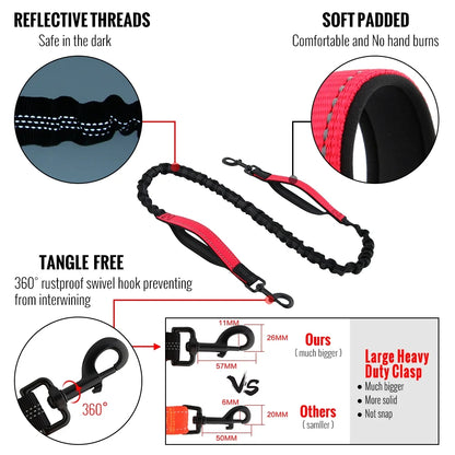 Hands Free Dog Leash, Soft Padded Dual Handle and Reflective