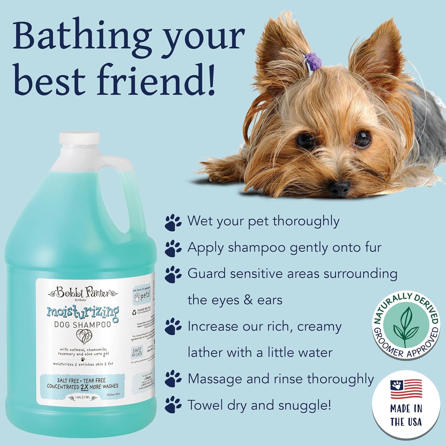 Nilodor Moisturizing Dog Shampoo - Made in USA - Natural Formula Nourishing Dogs Skin & Fur - Concentrated 30:1 for Professional Groomers - Soft Sea Air Scent, 1 Gallon