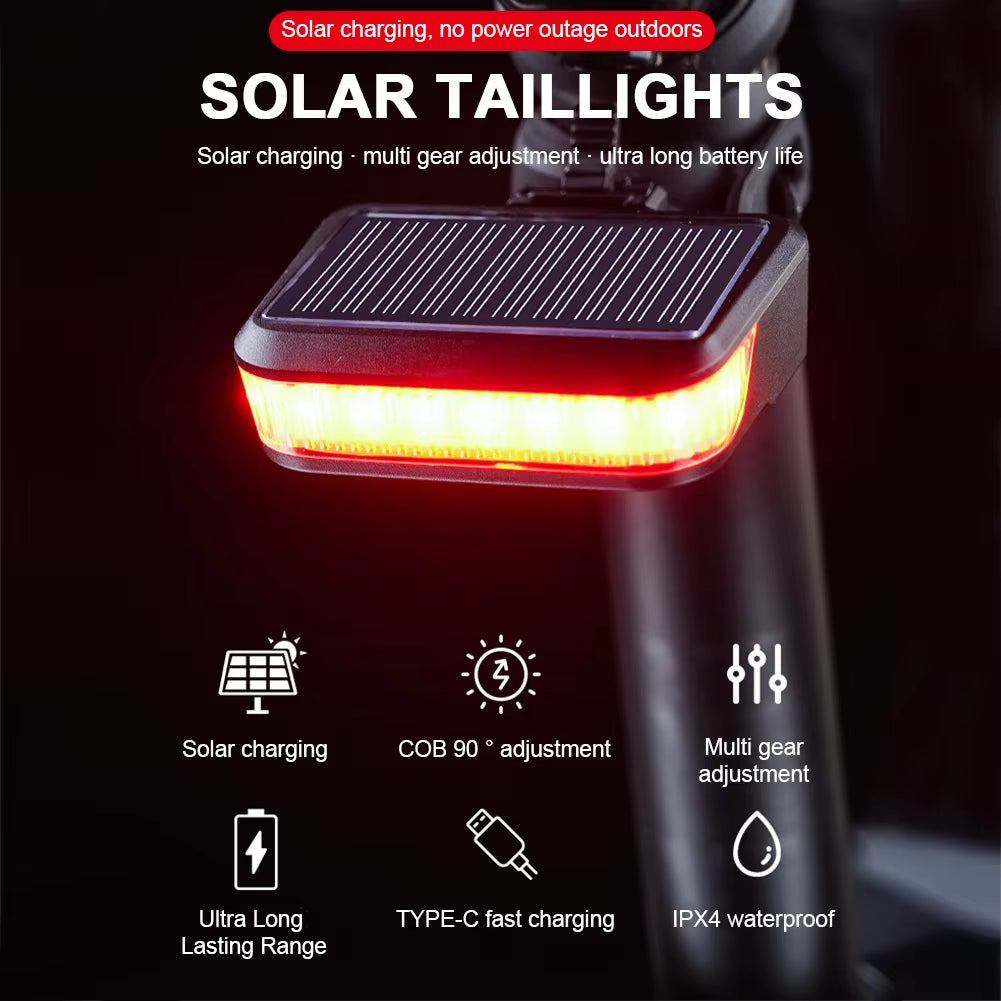 Solar Bicycle Rear Light Waterproof Bicycle Tail Lamp LED Bike Taillight MTB Bicycle Tail Lamp Waterproof Flashlight for Bicycle