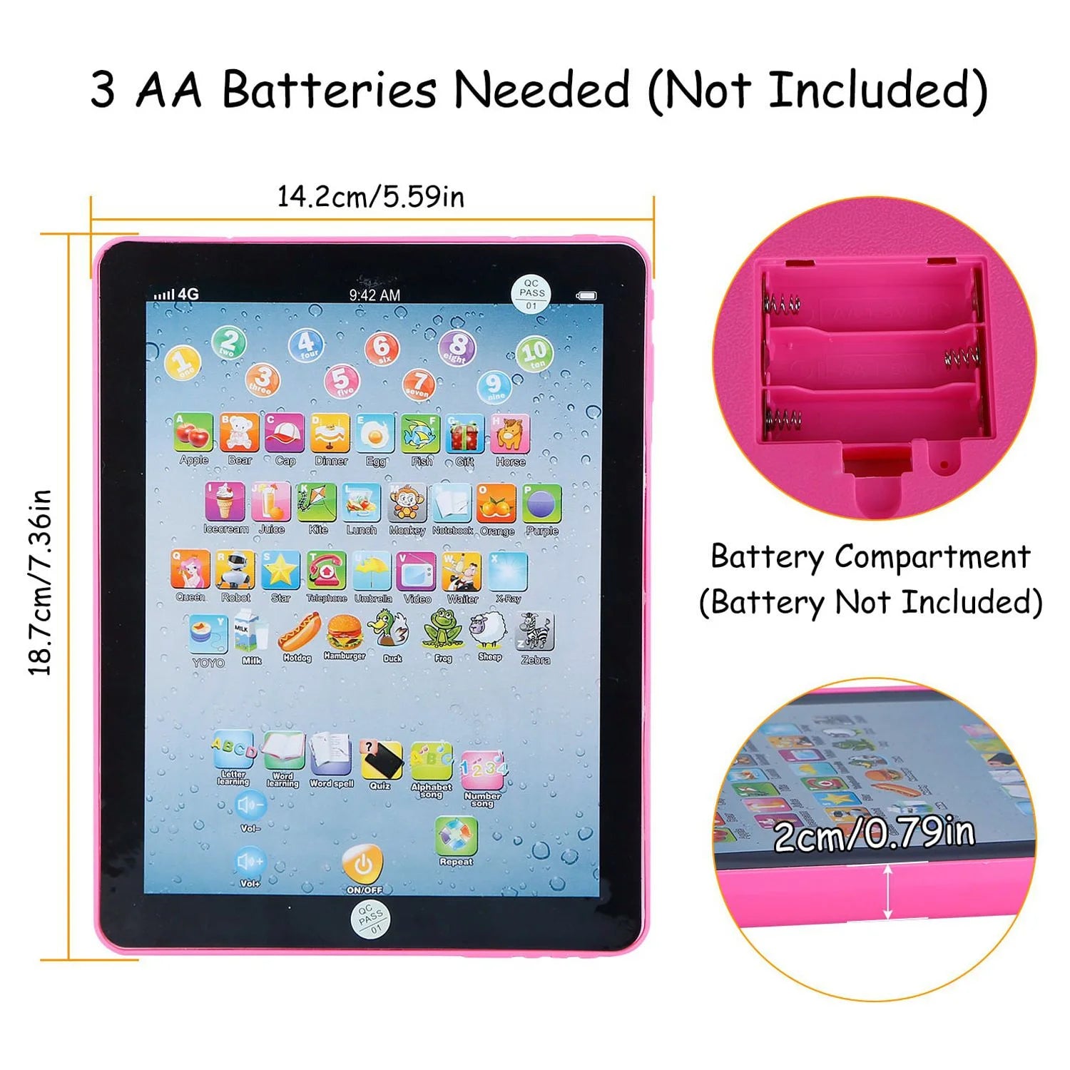 Baby Learning Tablet for Kids, Educational Toddler Tablet Pink