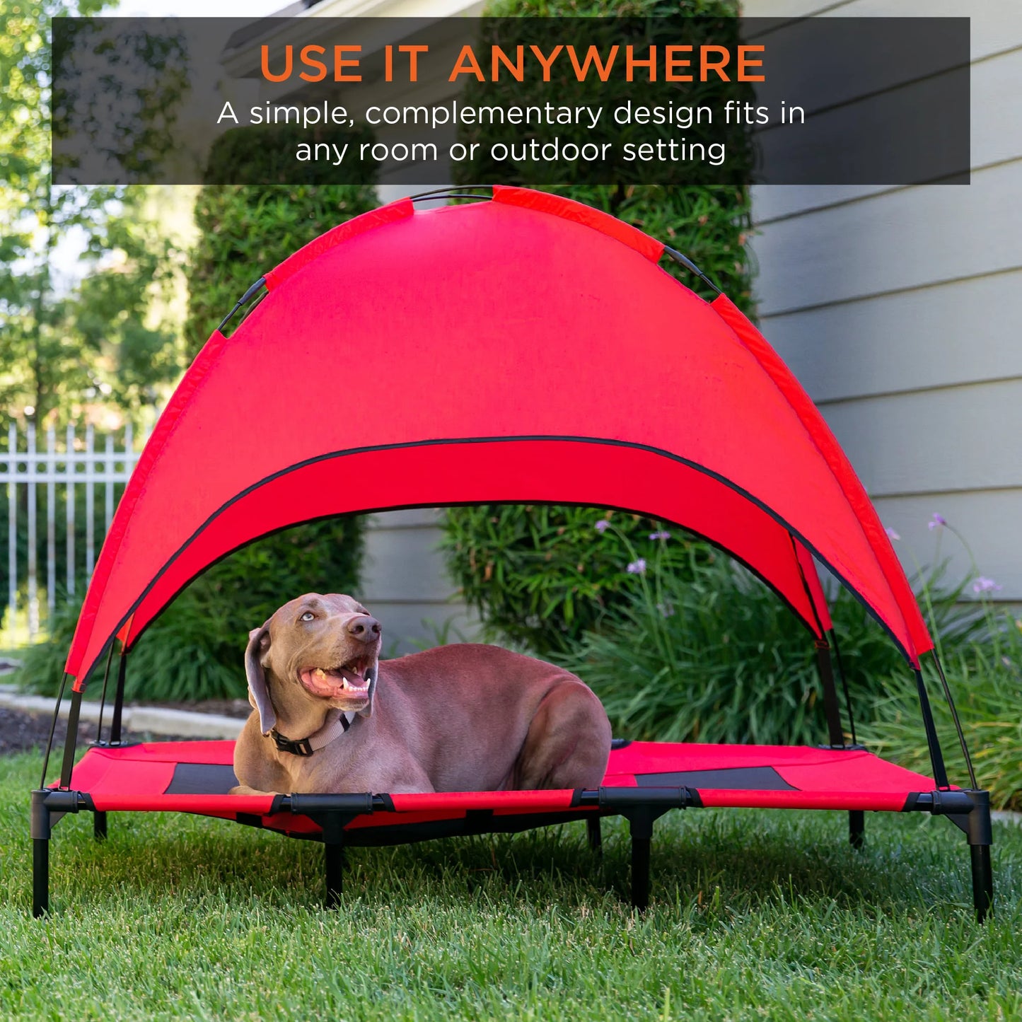 48In Elevated Cooling Dog Bed, Outdoor Raised Mesh Pet Cot W/ Removable Canopy, Carrying Bag - Red