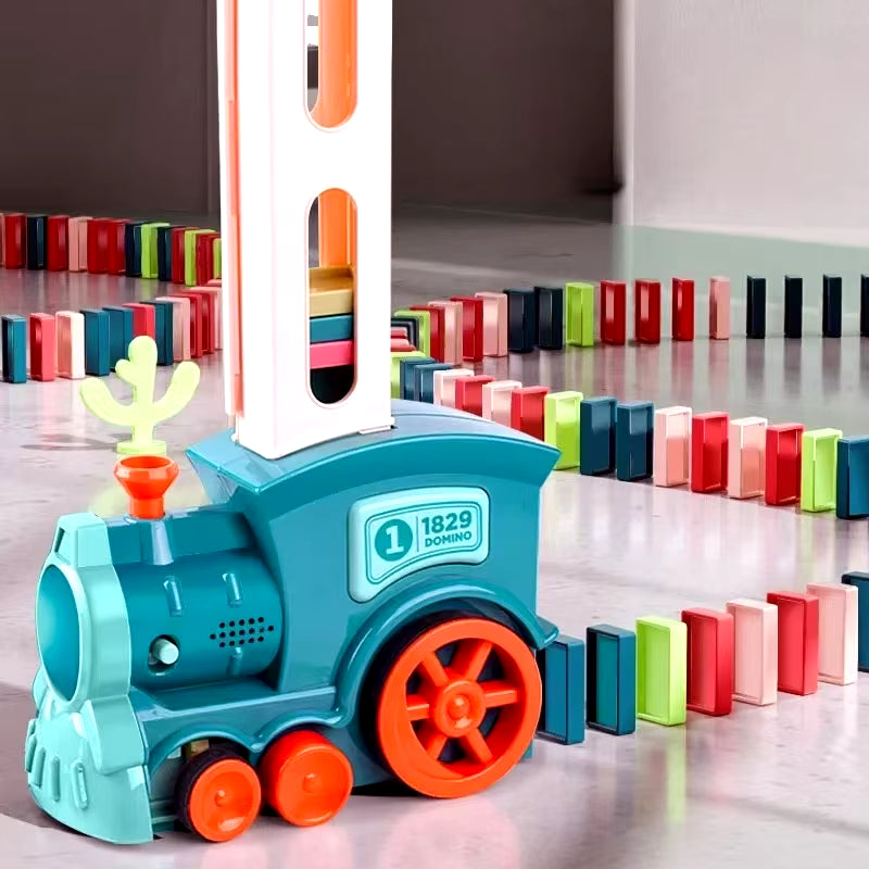 Domino Children'S Puzzle Building Blocks Automatically Put Small Train Chain Reaction Mechanism