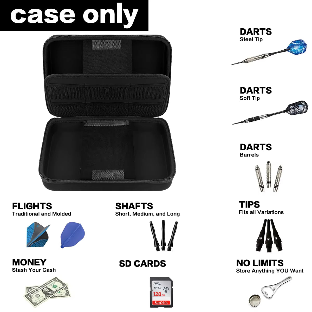 Dart Case for 16 Steel Tip and Soft Tip Darts, Dart Carrying Storage Holder Fits for Dart Tips, Shafts and Flights