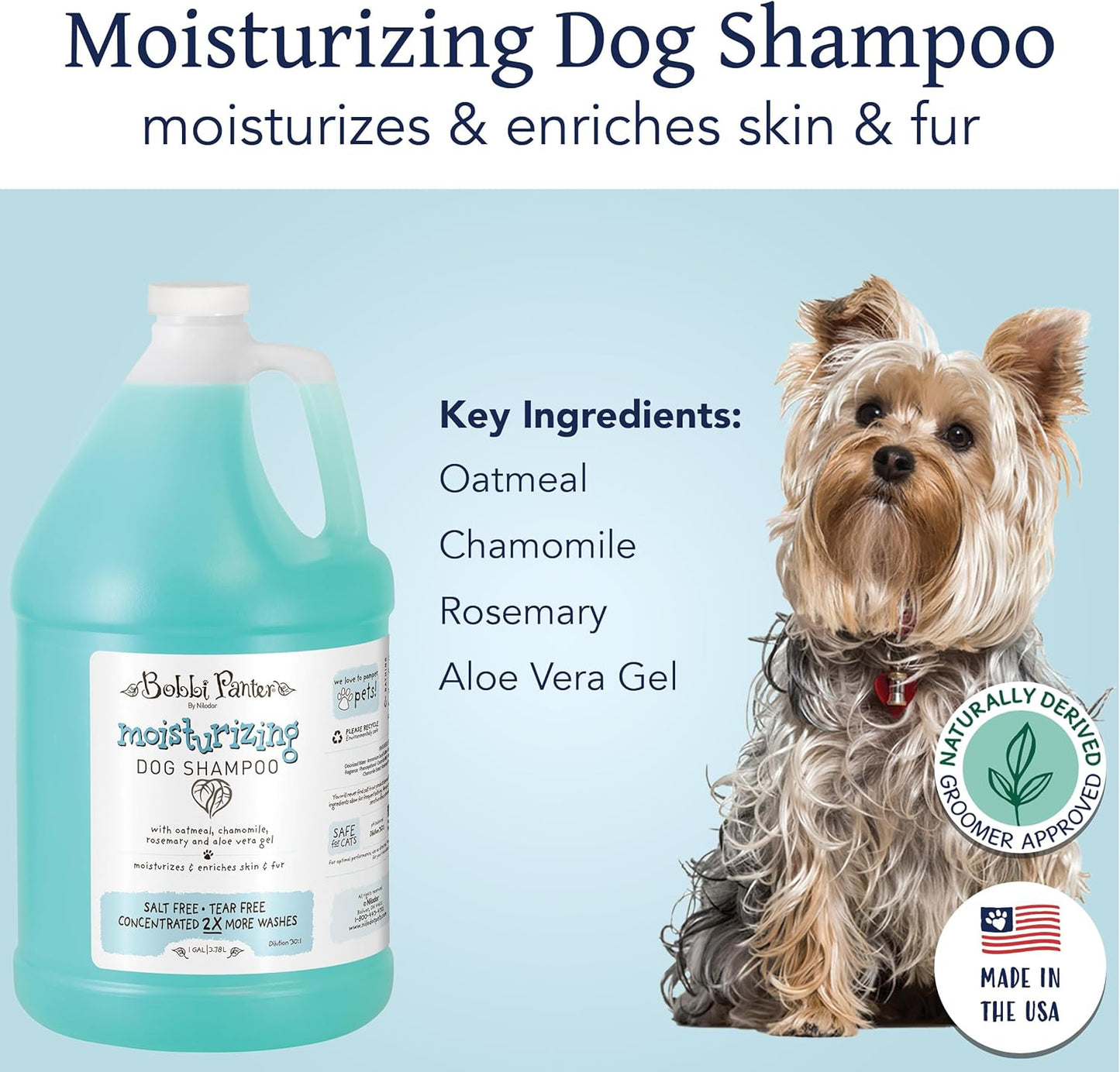 Nilodor Moisturizing Dog Shampoo - Made in USA - Natural Formula Nourishing Dogs Skin & Fur - Concentrated 30:1 for Professional Groomers - Soft Sea Air Scent, 1 Gallon