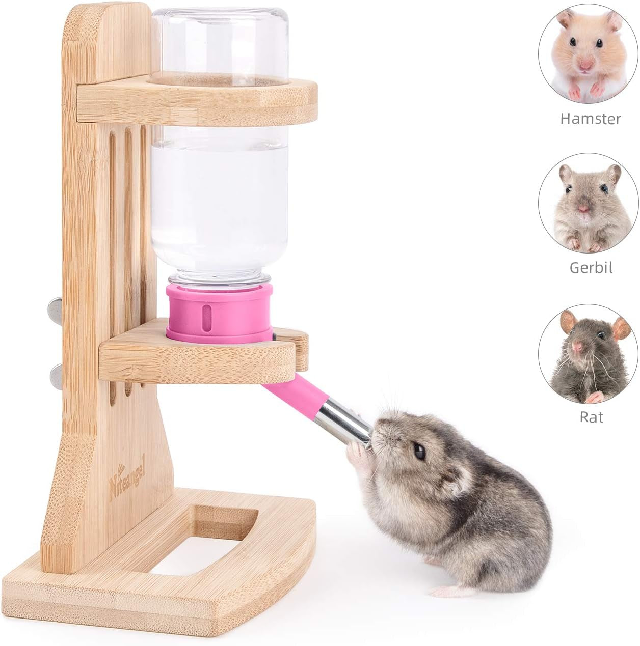 Water Bottle with Stand for Syrian Dwarf Hamsters Gerbils Mice Rats Degus Small Pet Rodents(Pink)