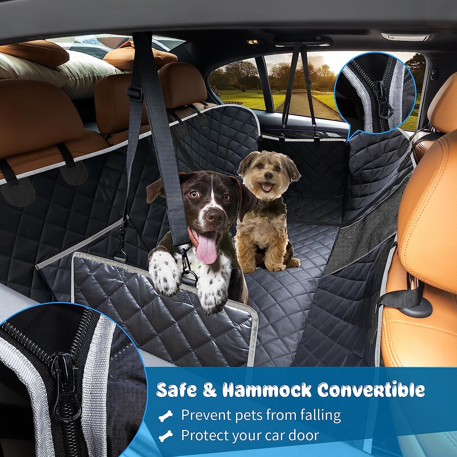 6-In-1 Dog Car Seat Cover for Back Seat, Waterproof Dog Car Hammock 40/60 Split Dog Seat Cover with Mesh Window and Side Flap Pets Car Seat Protector Dog Backseat Cover for Cars, SUV, Truck