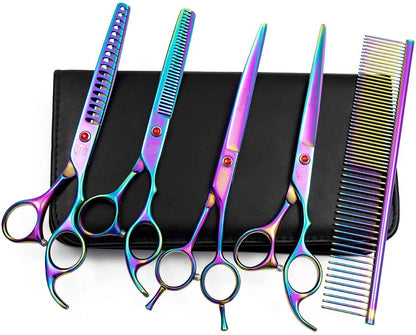 Professional Dog Grooming Scissors Set, 7 Inch/8 Inch Pet Grooming Scissors Chunkers Shears for Dog, Curved Dog Grooming Scissors, Thinning Shears for Dog with Grooming Comb